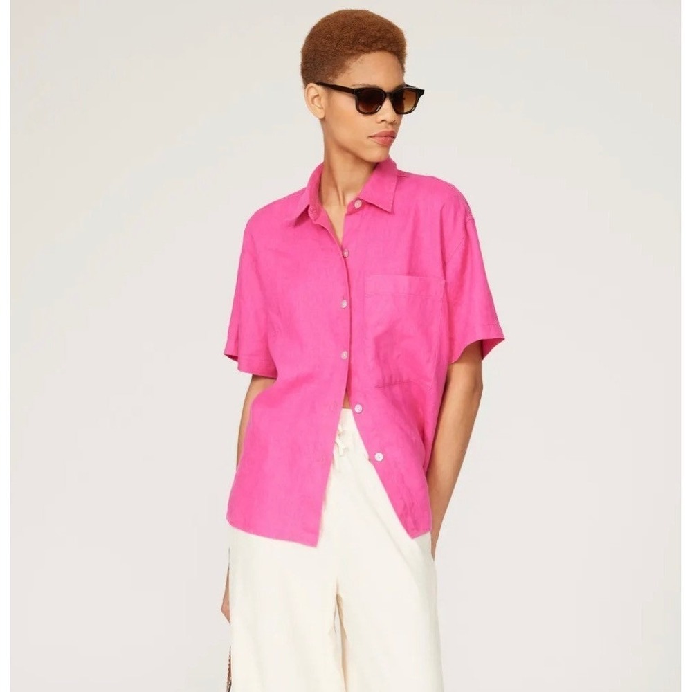 Rails Mackinley Raspberry Pink Linen Blend Short Sleeve Button Down Shirt S NEW